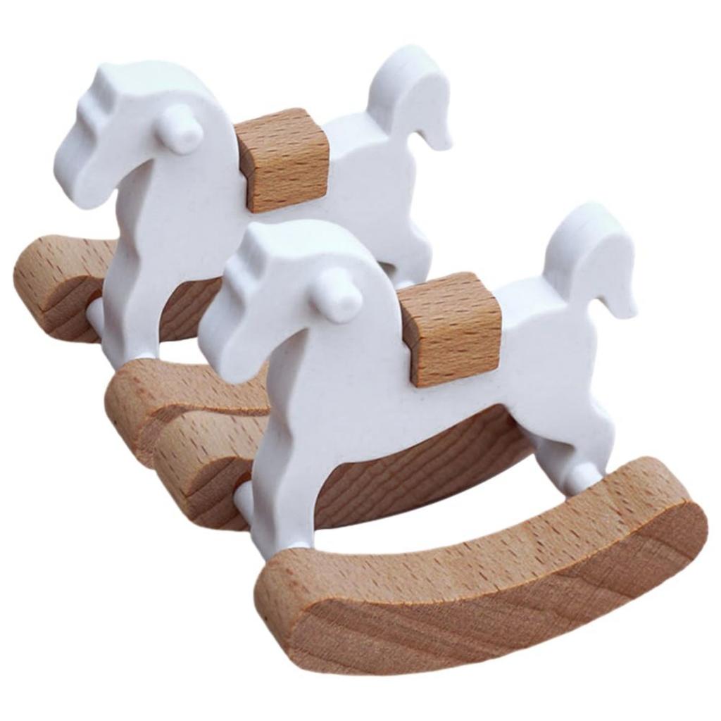 Safe Wood Miniature Rocking Horse Nursery Room Rocking Chair For Doll House Bedroom Scene Realistic Furniture Decors