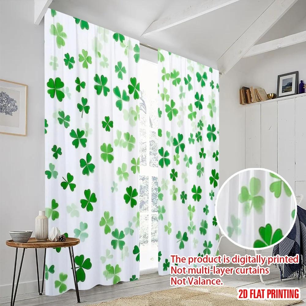 2pc  2D plane printing Minimalist Curtains Clover Cascade Polyester Easy Install (without rod) Decorations Inside Ldeal for