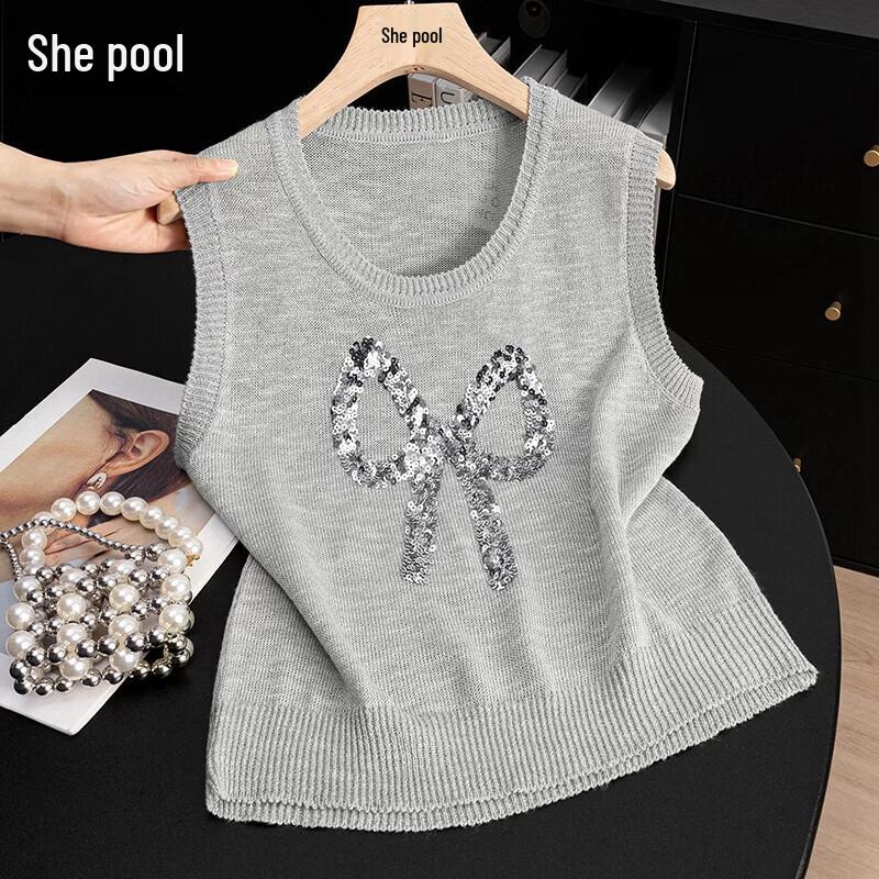 Women s Sweet Sequin Bow Knit Tank Top S