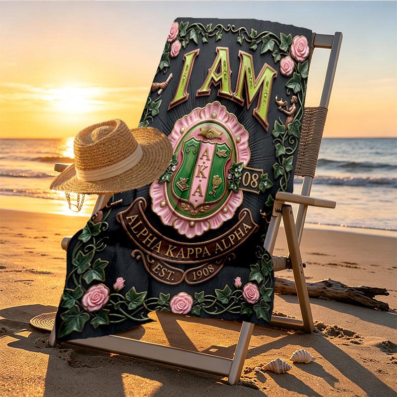 Alpha Kappa Alpha Print Beach Towel Design, Soft, Lightweight. for Home Bathroom, Spa, Pool, Yoga, Surfing, Camping, Gift for Family, Friend
