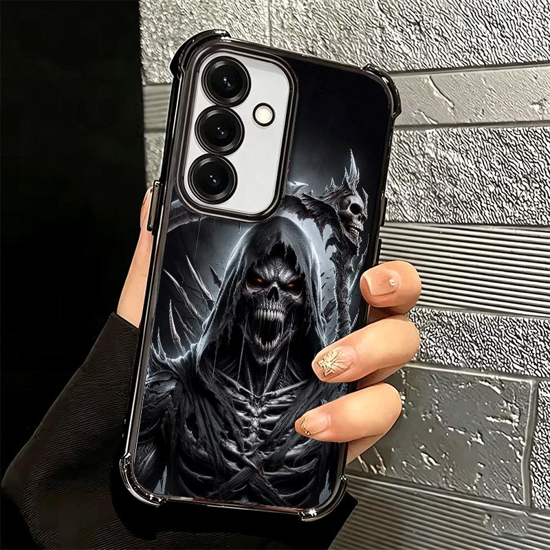 Death Grim Reaper Skull Scythe Plating Phone Case For Samsung A17 A07 A37 A57 A16 A56 A15 A55 A14 A54 A13 A53 A26 A36 A25 A35 A2