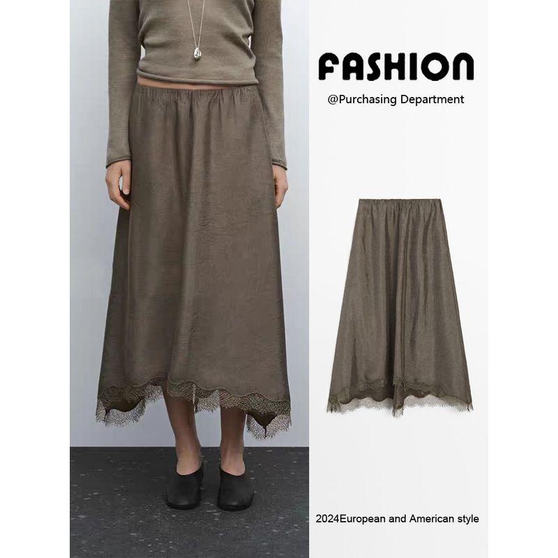 Za2025 Summer New Women clothes French style Lace Hem Draping Effect Elegant Skirt 05204583 710