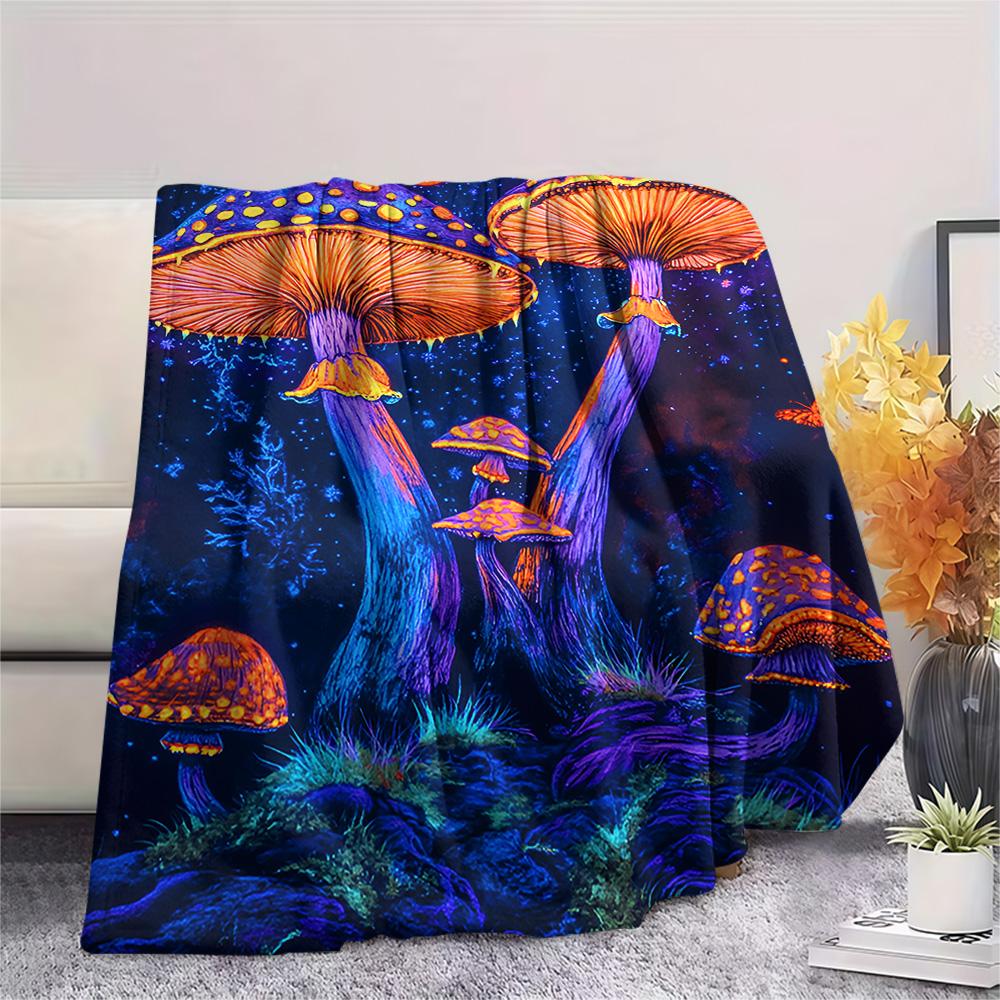 

Mushroom Print Flannel Blanket, High quality Comfortable for All Seasons, Home Decor, Warmth and Comfort, Perfect for Christmas Gifts 80cm x 120cm