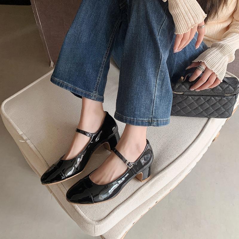 Anti-slip Leather Thick-soled Women's High-heeled Shoes
