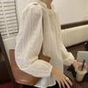 French Retro Crochet Shirt with Lace Petal Collar, Apricot, Long Sleeve, Gentle Style for Spring/Autumn Women's Fashion