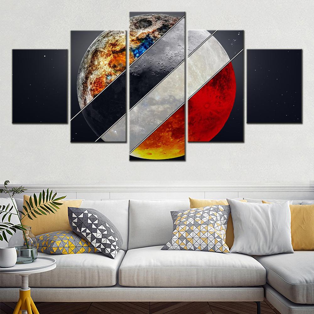 

5 Pieces Canvas Wall Arts Poster Painting Space Mineral Moon Supermoon Wallpaper Home Decor Picture Print Living Room Artwork No Frame 20x35cm*2 20x45cm*2 20x55cm*1 No Frame