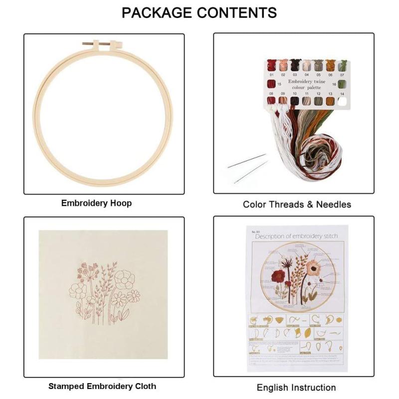 Embroidery Kit For  Beginners Cross  Stitch Diy Stamped Embroidery with Floral Pattern Embroidery