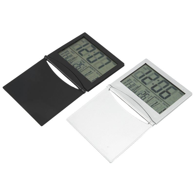 ABWR-2 Pcs Digital Travel Alarm Clock Foldable LCD Clock With Calendar Temperature Snooze Mode Portable Display Desk Clock