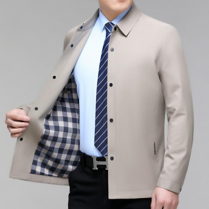 Middle-aged Men's Dad's Autumn Business Casual Jacket Simple Solid Color Thin Lapel Jacket Spring and Autumn Top