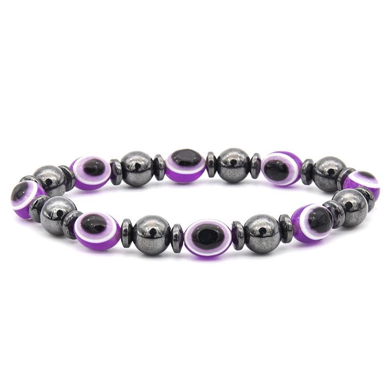 Magnetic Black Stone Elastic Bracelet with Blue Eye Beads - Popular European & American Jewelry