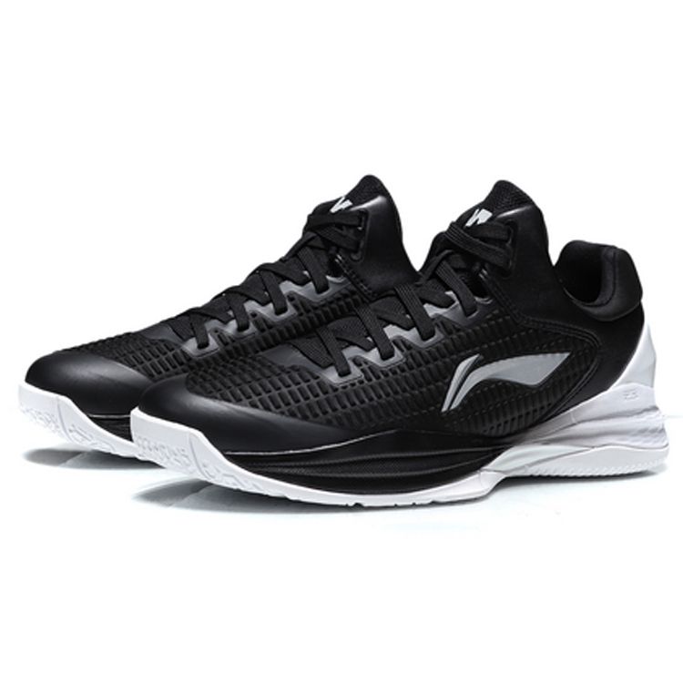 LiNing Night Walker Professional Competition Shoes Non-Slip Lightweight Low-Top Basketball Shoes Men sneaker Black White ABAN071-3