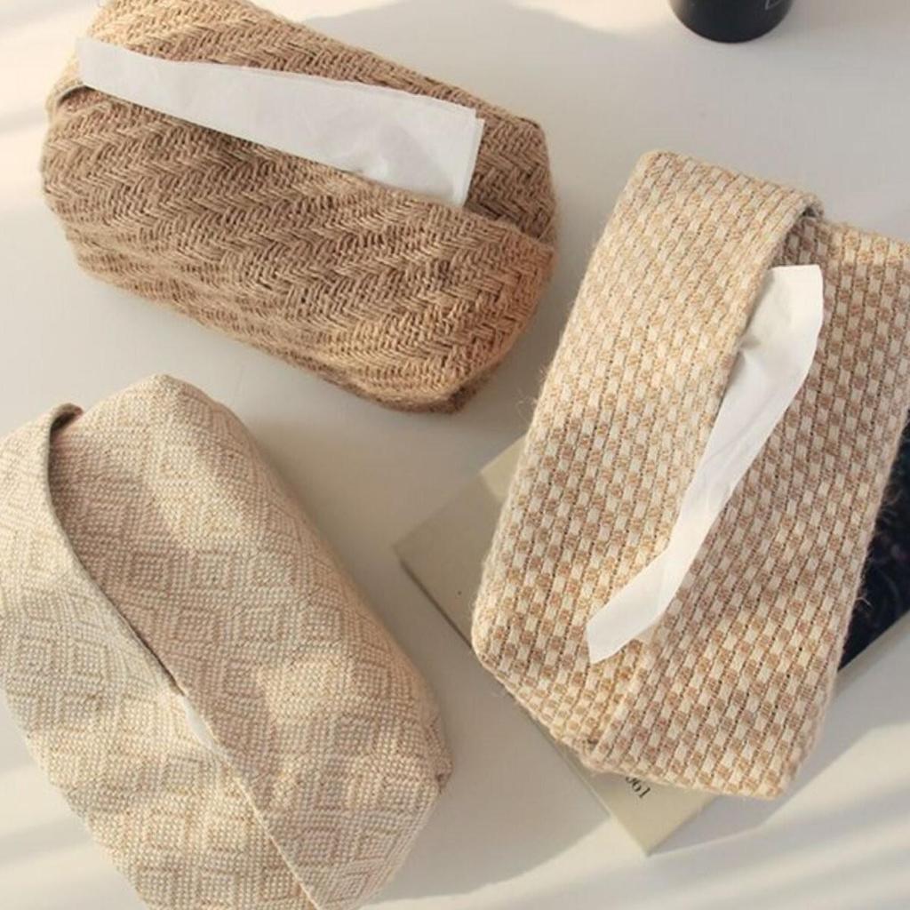 Muji-Style Japanese Cotton Linen Tissue Box with Creative Concave Design