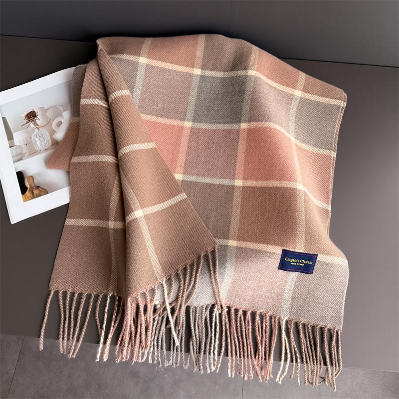 Fashion Winter Scarf Women Classics Plaid Designer Luxury Outdoor Cashmere Shawl Blanket Wrap Pashmina Tassel Warm Lady