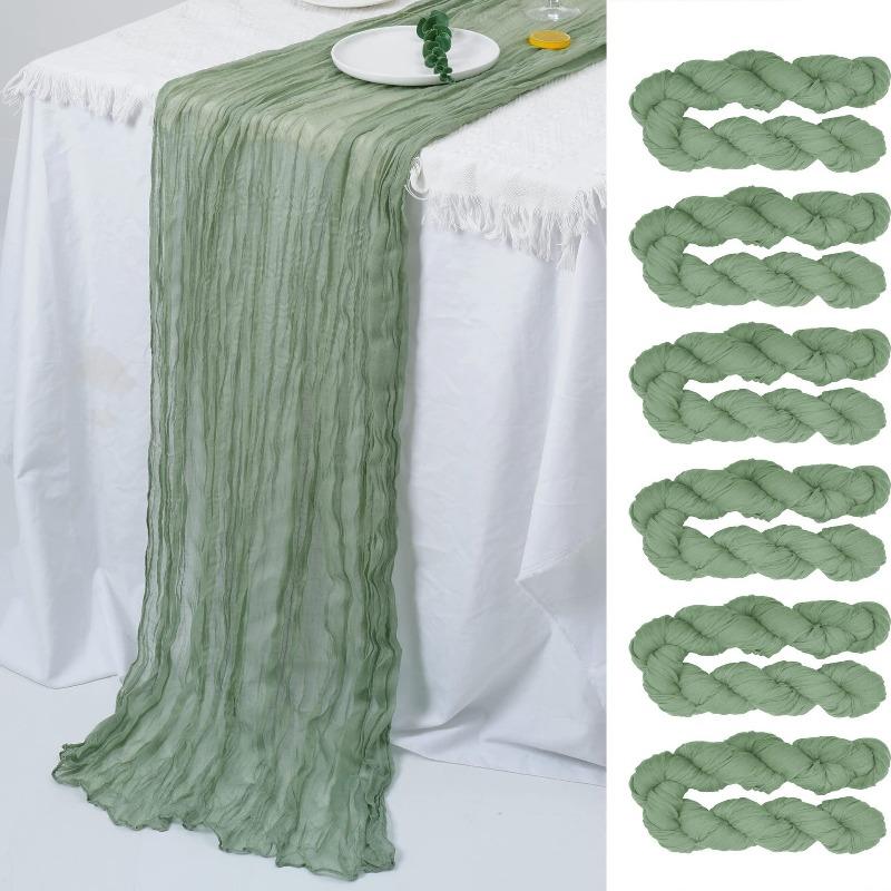 

Bohemian Fried Twists Tablecloth Wedding Party Decoration Pleated Table Flag Translucent Vintage Cheese Cloth Banquet Christma Arch Adorn Table Runner 90*180cm 1pcs