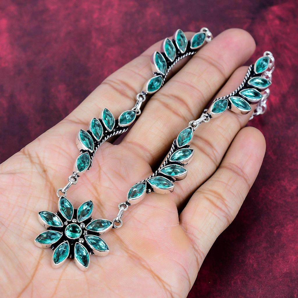 Indicolit Handgefertigte Edelsteinkette, 925 Massiv Sterlingsilber Kette Antikschmuck, Für Verlobungsgeschenk