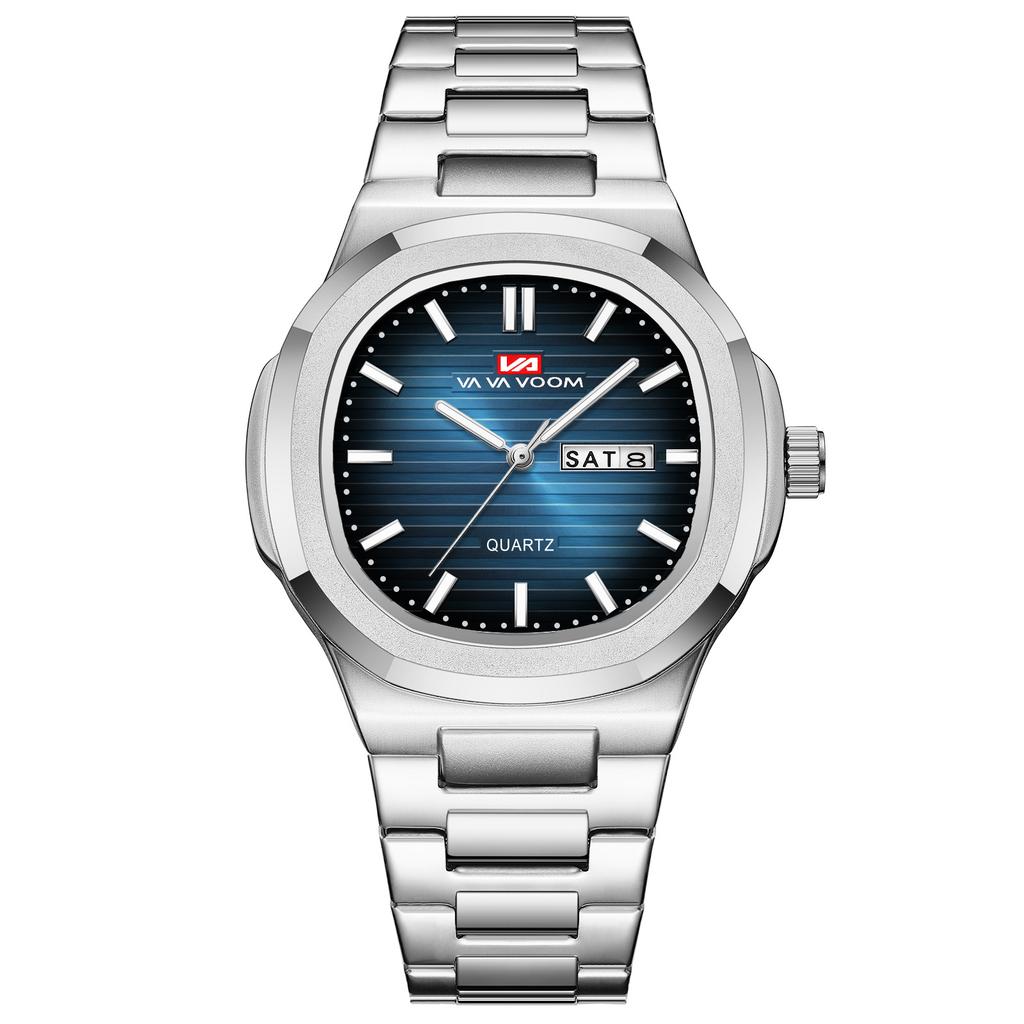 Business Calendar Quartz Waterproof Watch Round Men's Steel Belt Watch Live Source Watch