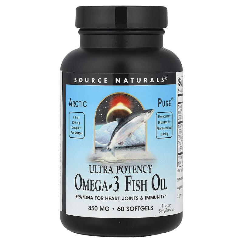 Arctic Pure®, Ultra Potency Omega-3 Fish Oil, 850 Mg, 60 Softgels