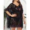 Plus Size Women's Sexy Lace Hollow Out See Through V-Neck Split Beach Dress Cover-ups