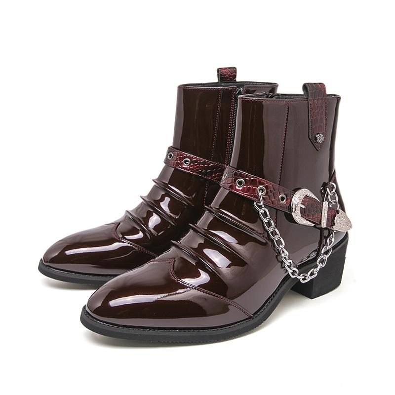 

Martin Boots Men s High Heel Pointed Men s Leather Boots British Casual Chain Leather Shoes Foreign Trade Chelsea Boots Large Size Men s Boots 46 красный