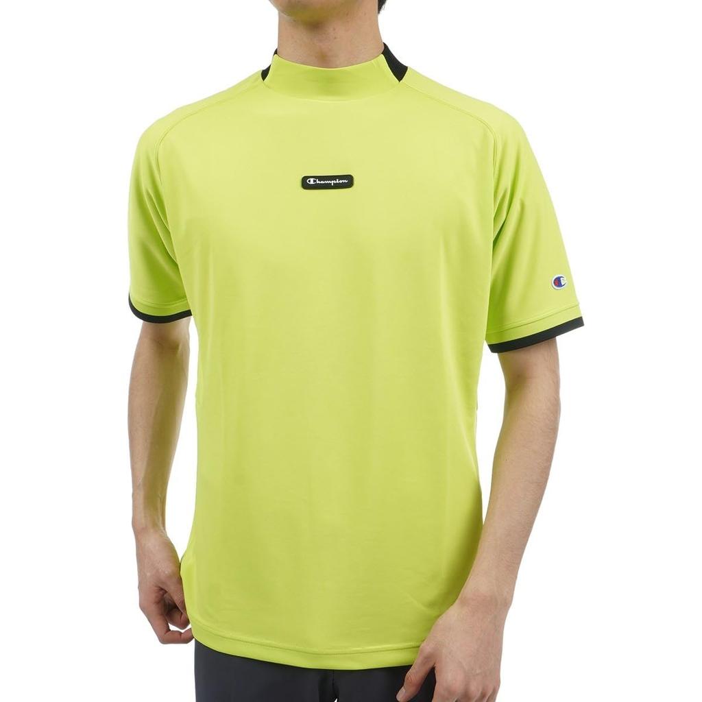Champion Golf Short Odor UV Script Mock Men's T-Shirt, Sleeve, Antibacterial, Resistant, Quick-Drying, Protection, Logo, Neck, Lime, C3-ZG309