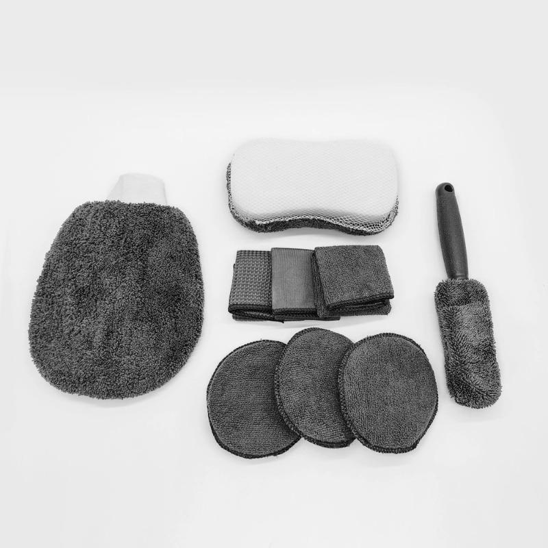 Kit de 9 piezas para limpieza de coche, guantes de lavado, esponjas y paños de microfibra