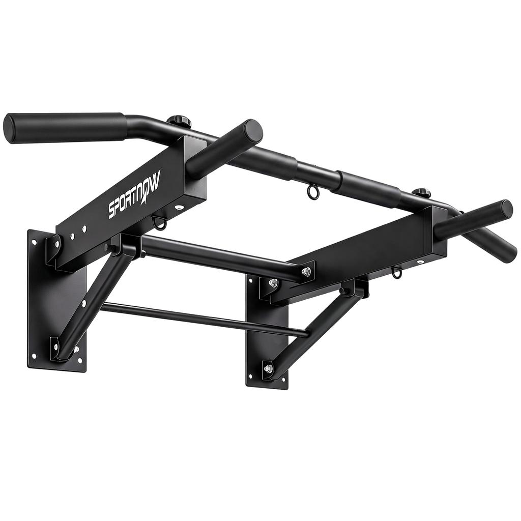 Pull Up Bar Wall Mounted Chin Up Bar with Folding Design, 3 Hooks for Resistance Bands, Supports Up To 120 Kg, Black