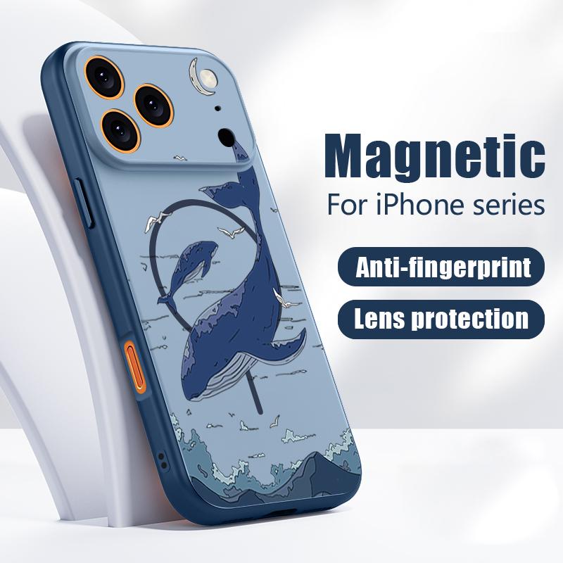 Shark Whale Pattern Case For iPhone 17 Pro Max Magnetic For Magsafe Hybrid Slim Matte Cover For iPhone 16 15 14 13 Pro Max