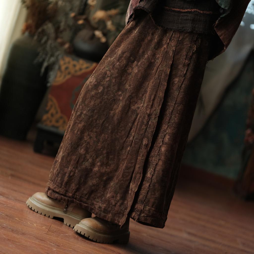 Johnature Femei Vintage Fuste de Iarnă Talie Elastică Imprimeu Floral Moi Femeie Cafea Fuste A-Line