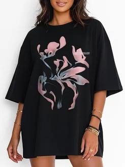 Black oversized cherry T-shirt L