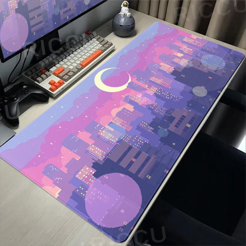 Pixel Art Cloudy Sky Mousepad Cute Mouse Pad Kawaii XXL E-Sports Desk Pad Extended Gaming Keyboard Mat Large Pink purple DeskMat