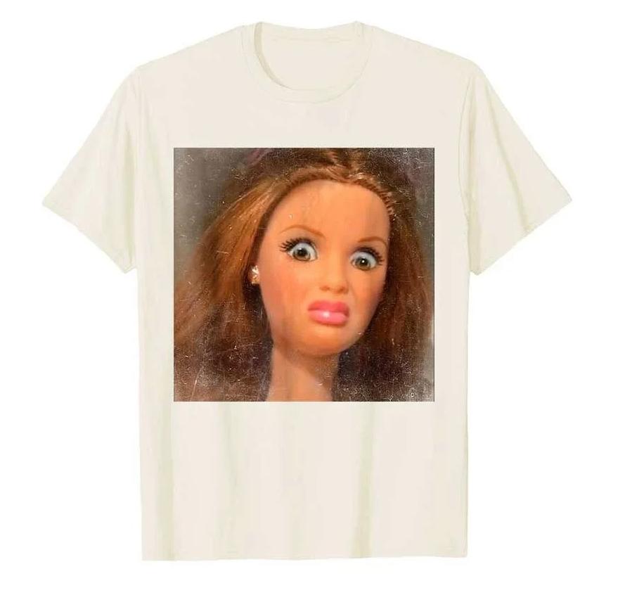 

Summer Y2k Funny Disgusting Doll Face Meme T-shirt for Unisex Women T Shirts Short Sleeve Tops Casual Shirts for Women 3XL