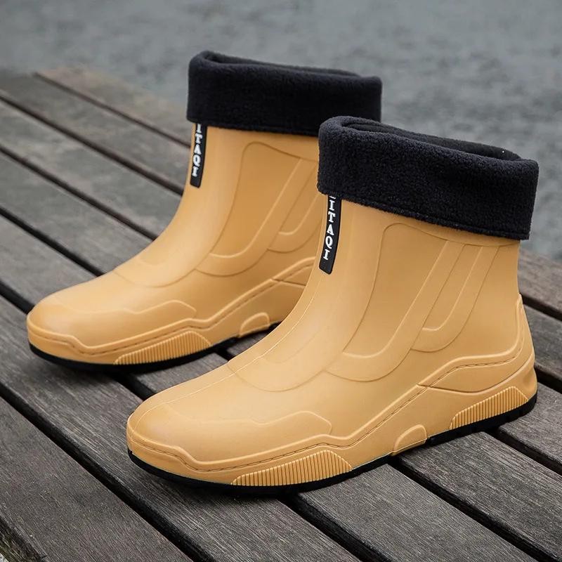 Work Boots For Men And Women Casual Short Tube Waterproof Shoes Fleece Warm Non Slip Wear Resistant Rain 2024