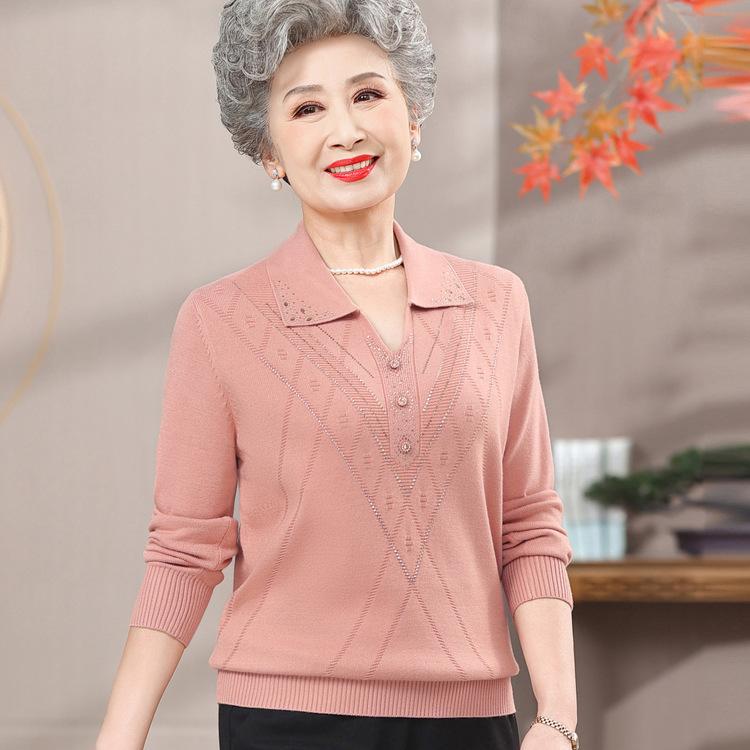 Mors nya tunna vår- och hösttröja medelålders kvinnors stor storlek lös pullover bas-skjorta damtopp