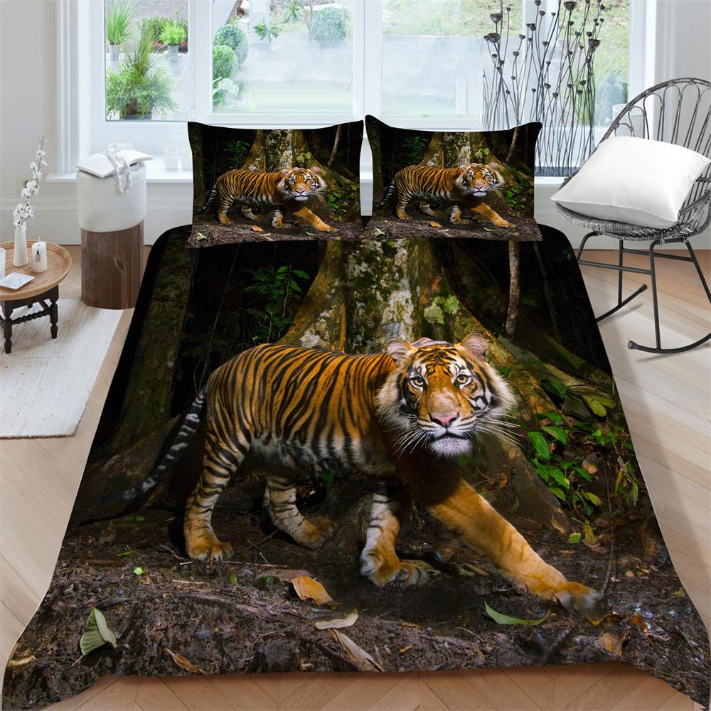 Bedding Clothes Tiger Print Duvet Cover Set Polyester Men Single Double Size Home Textiles Soft Quilt Cover Pillowcase