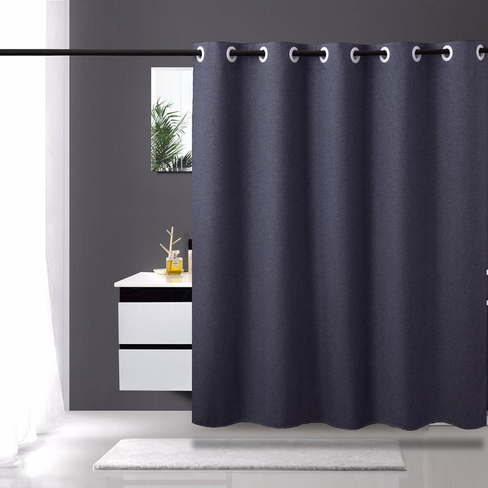 Waterproof Linen Look Shower Curtain Thick Set No Drill Bathroom Partition Curtain