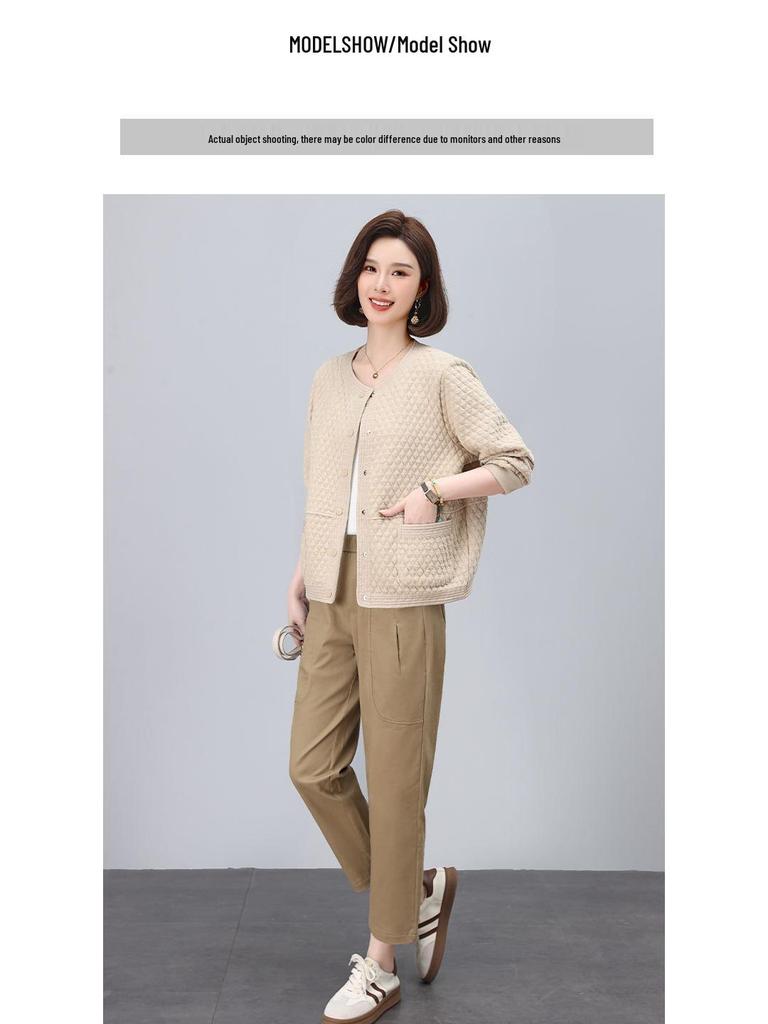 Women's Spring/Autumn Loose Baseball Jacket - Button Cardigan Top for Middle-Aged Moms (2025 Collection)