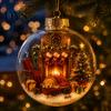 Reusable Party Ornaments 250th Anniversary USA Christmas Ornament, Light Up Plastic Clear Ball Hanging Decoration with Garden Wall Bell Train