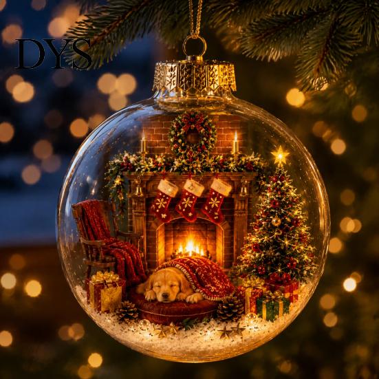 Reusable Party Ornaments 250th Anniversary USA Christmas Ornament, Light Up Plastic Clear Ball Hanging Decoration with Garden Wall Bell Train