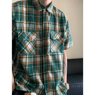 Pánská retro kostkovaná košile s krátkým rukávem, ležérní, volný střih, s dvěma kapsami, zapínání na knoflíky