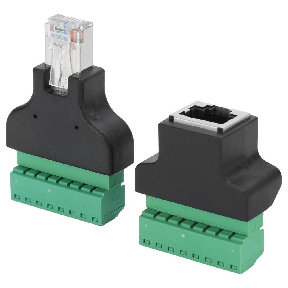 

2pcs RJ45 Female + Male RJ45 Female+ Male to Terminal 8 Pin 8 Pin Screw Terminal Adapter for CCTV Digital DVR Adapter Connector
