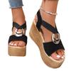 Fashion 2025 Summer New Women's Open Toe Sandals Fashion Metal Decoration Plus Size Elastic Band Sandals Dress & Casual Wedges Platform