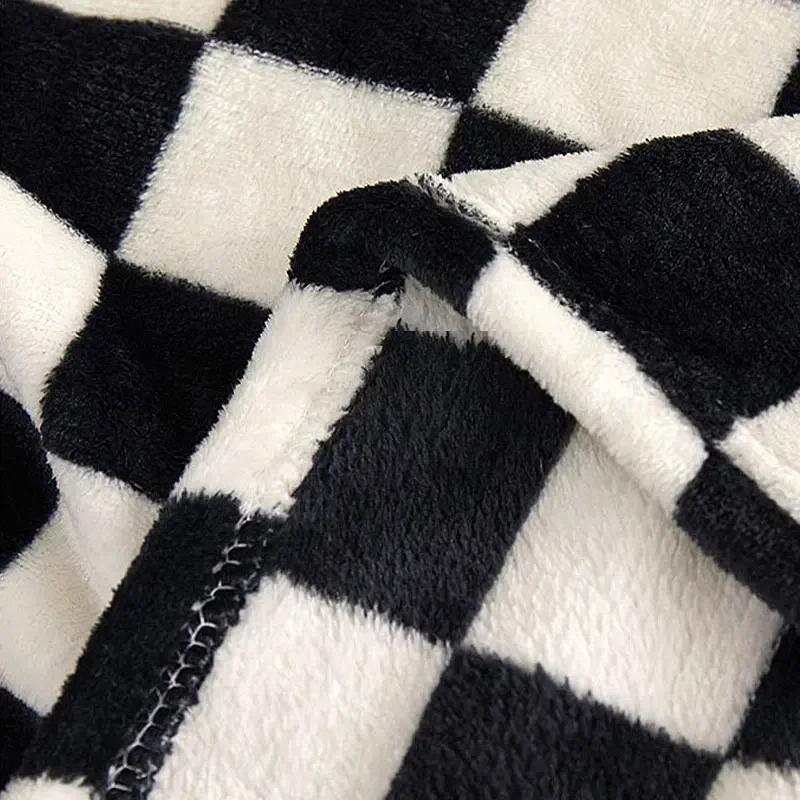 Flannel Blanket For Bedroom Soft Air Conditioning Blanket Checkerboard Elements Sofa Blanket Portable Nap Shawl Towel