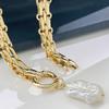 Geometric Square Freshwater Pearls Pendant Choker Chain Necklace Portable for Women Vintage Inspire Baroque Styles