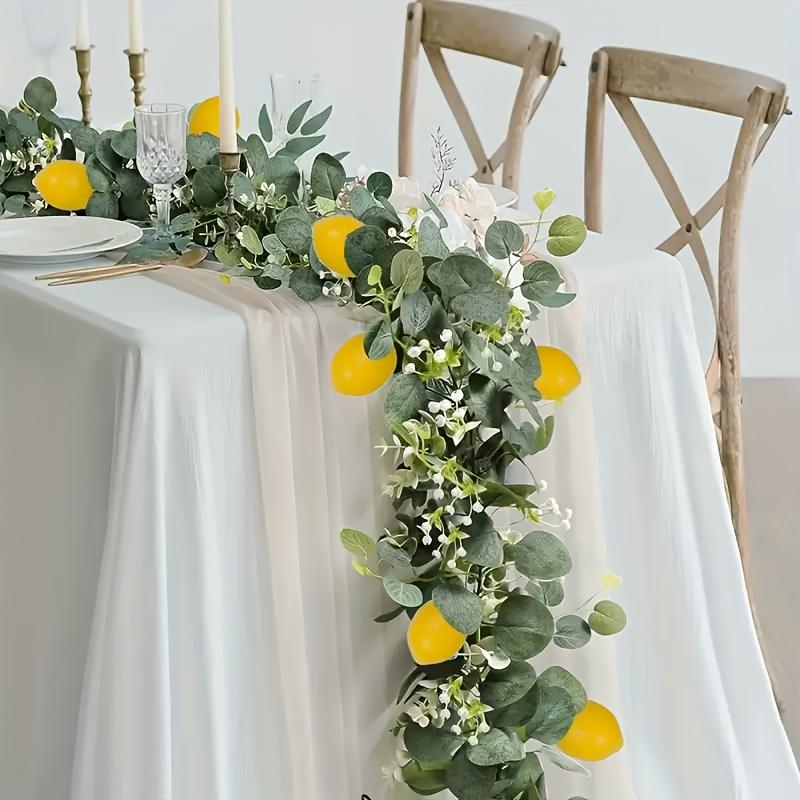 1pc Artificial Lemon Garland with Eucalyptus Leaves - Realistic Plastic Hanging Vines for Dining Table, Garden, Farmhouse Decor - Lemon Decor