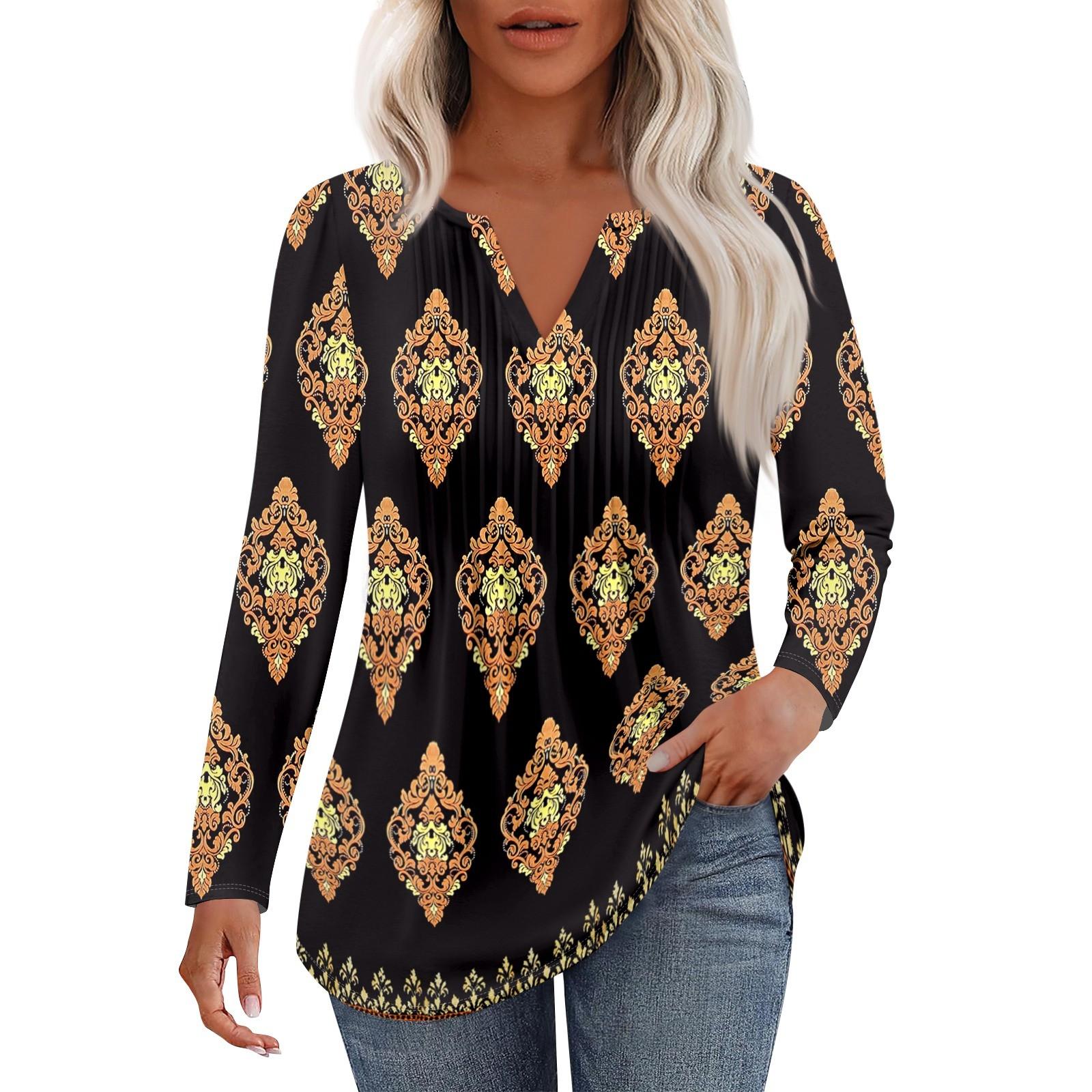 

Женская Мода Повседневная Плиссированная Футболка с V-образным Вырезом Однотонная с Длинным Рукавом Элегантные Топы S чёрный