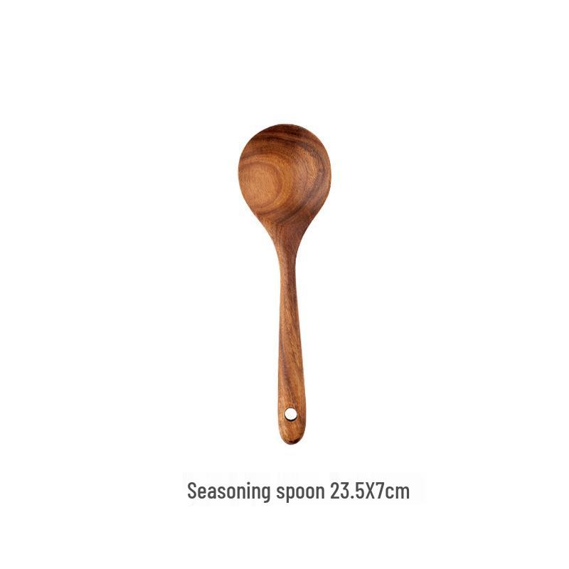 Teak 9-Piece Kitchen Set: Solid Wood Spatula, Spoon, Fork, Non-stick Pan, Acacia Wood Utensils, Long Handle Pot & Vegetable Spatula