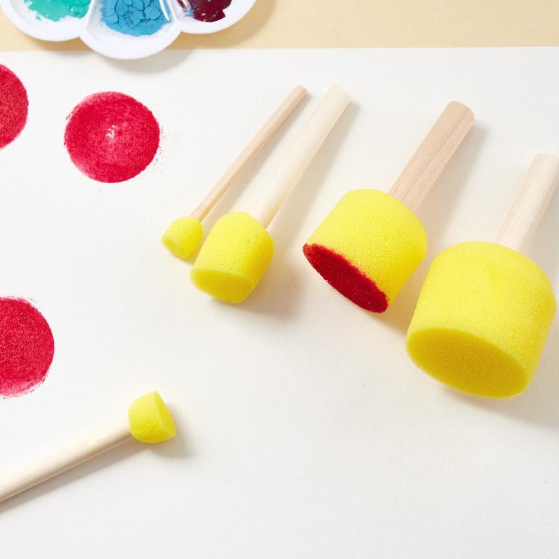 Wood Handle Mushroom Head Sponge Brush for Children's DIY Painting and Graffiti Art.