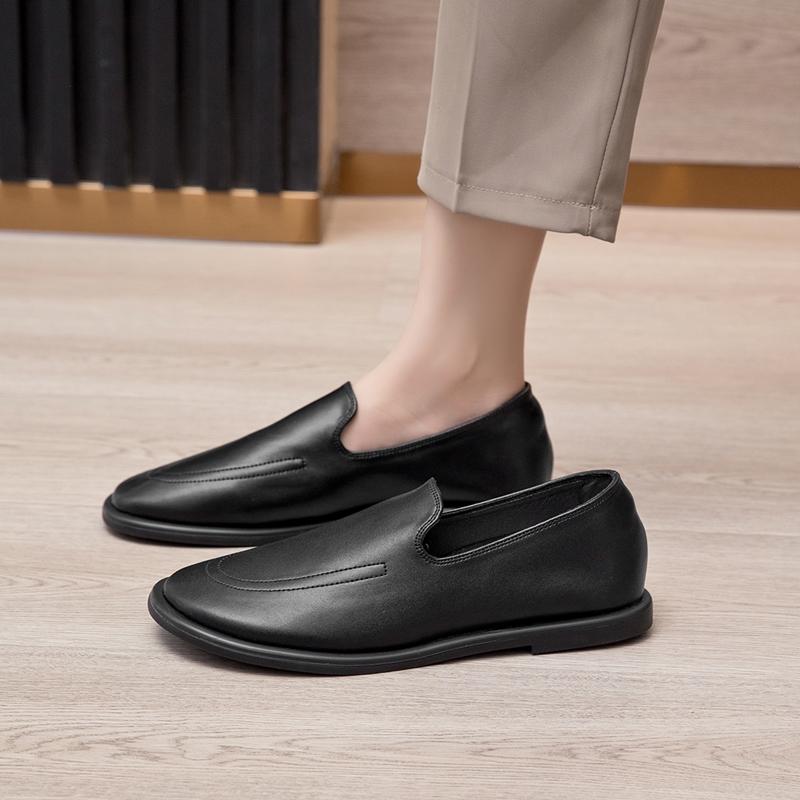 Modische Damen Slipper Echtes Leder 2025 Rutschfeste Flache Slip-on Schuhe für Damen Übergröße Rindsleder Veloursleder Flachmündige Damenschuhe