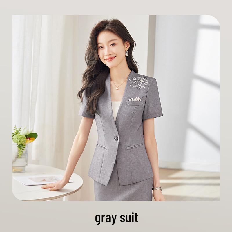 Professional Women's Short-Sleeved Skirt Suit for Hotel and Jewelry Store Front Desk Manager Summer Uniform