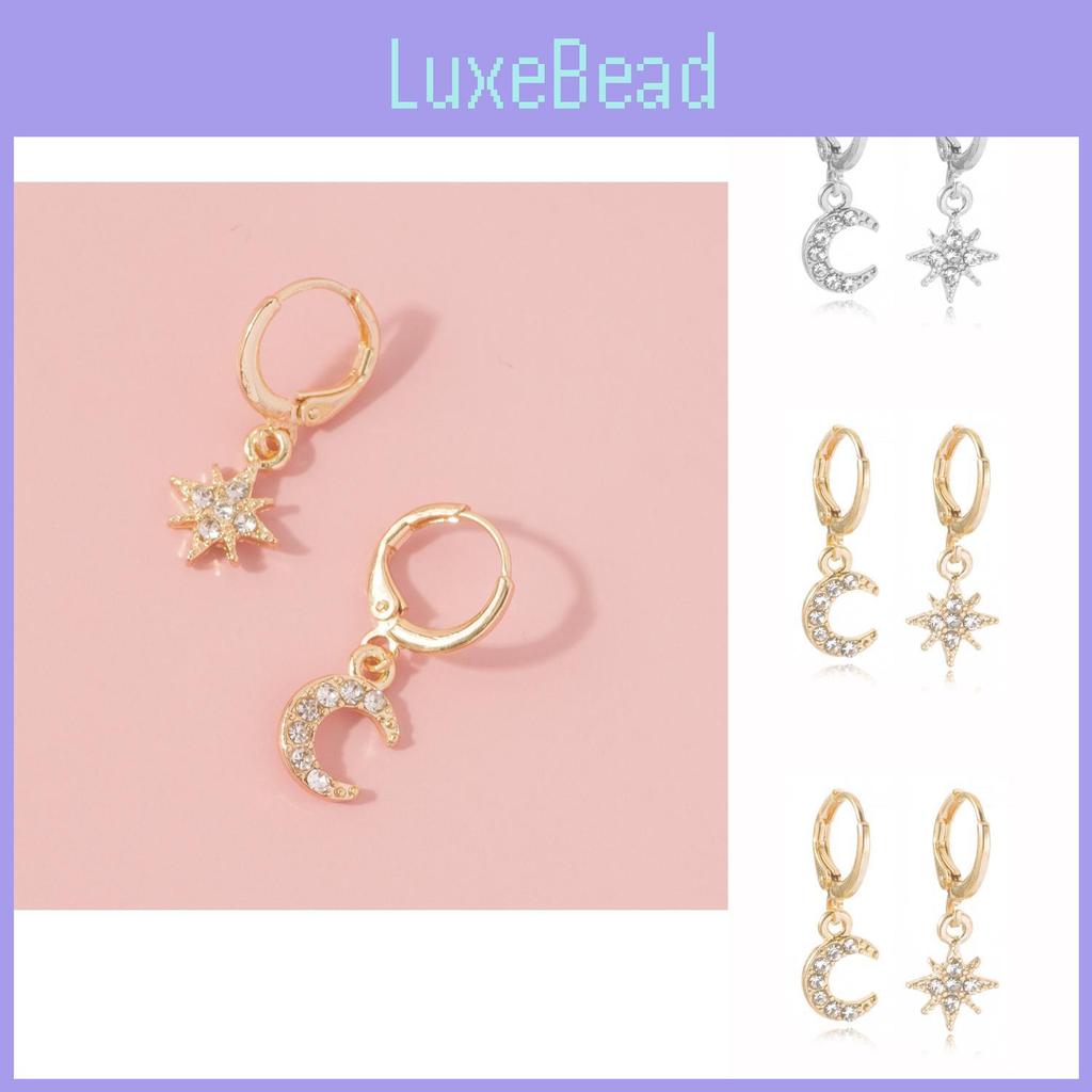 Fashionable Star Moon Stud Earrings Alloy Trendy European Style Jewelry For Women